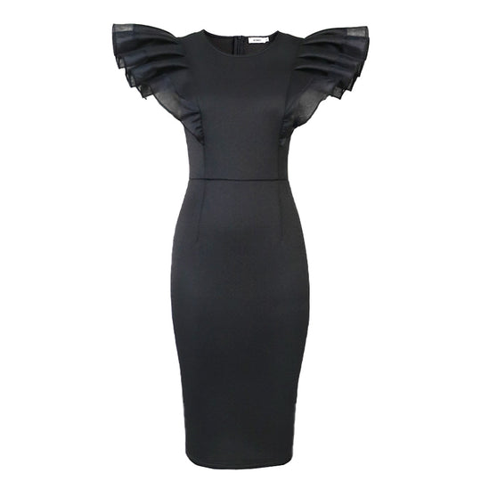 Damen Elegantes Etuikleid mit Rüschenärmel R&B