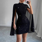 Damen Elegantes Minikleid mit Schößchen und glitzernden Details R&B