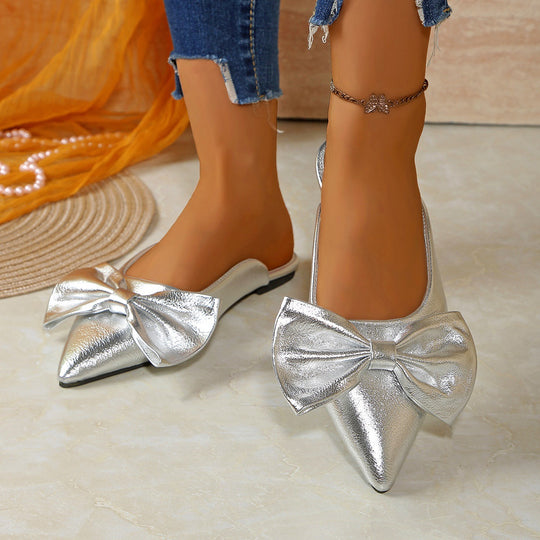 Damen Elegante und modische Ballerinas mit glänzendem Schleifen-Detail R&B