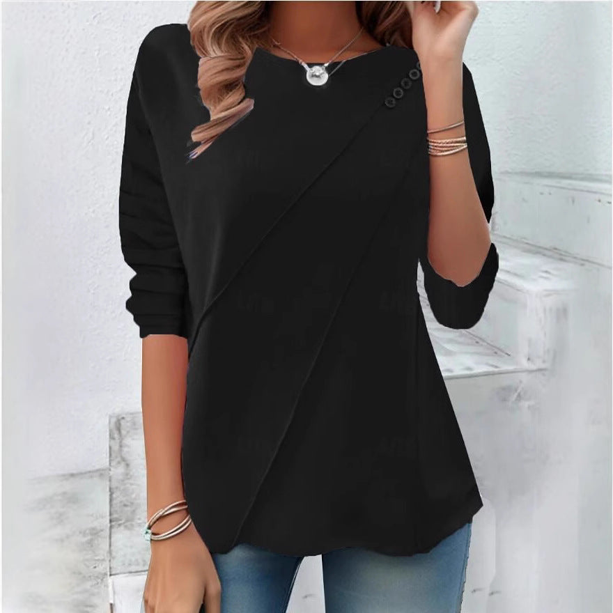 Damen modisches Oberteil mit asymmetrischem Saum und Knopfdetails R&B