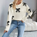 Damen Strickpullover mit Verspieltem Schleifenmuster R&B