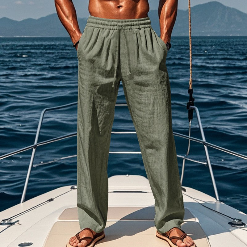 Herren lockere Leinenhose mit elastischem Bund und atmungsaktivem Gewebe R&B