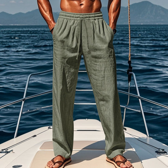 Herren lockere Leinenhose mit elastischem Bund und atmungsaktivem Gewebe R&B