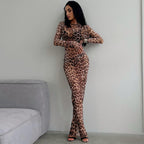 Damen Maxikleid mit elegantem Leopardenmuster R&B
