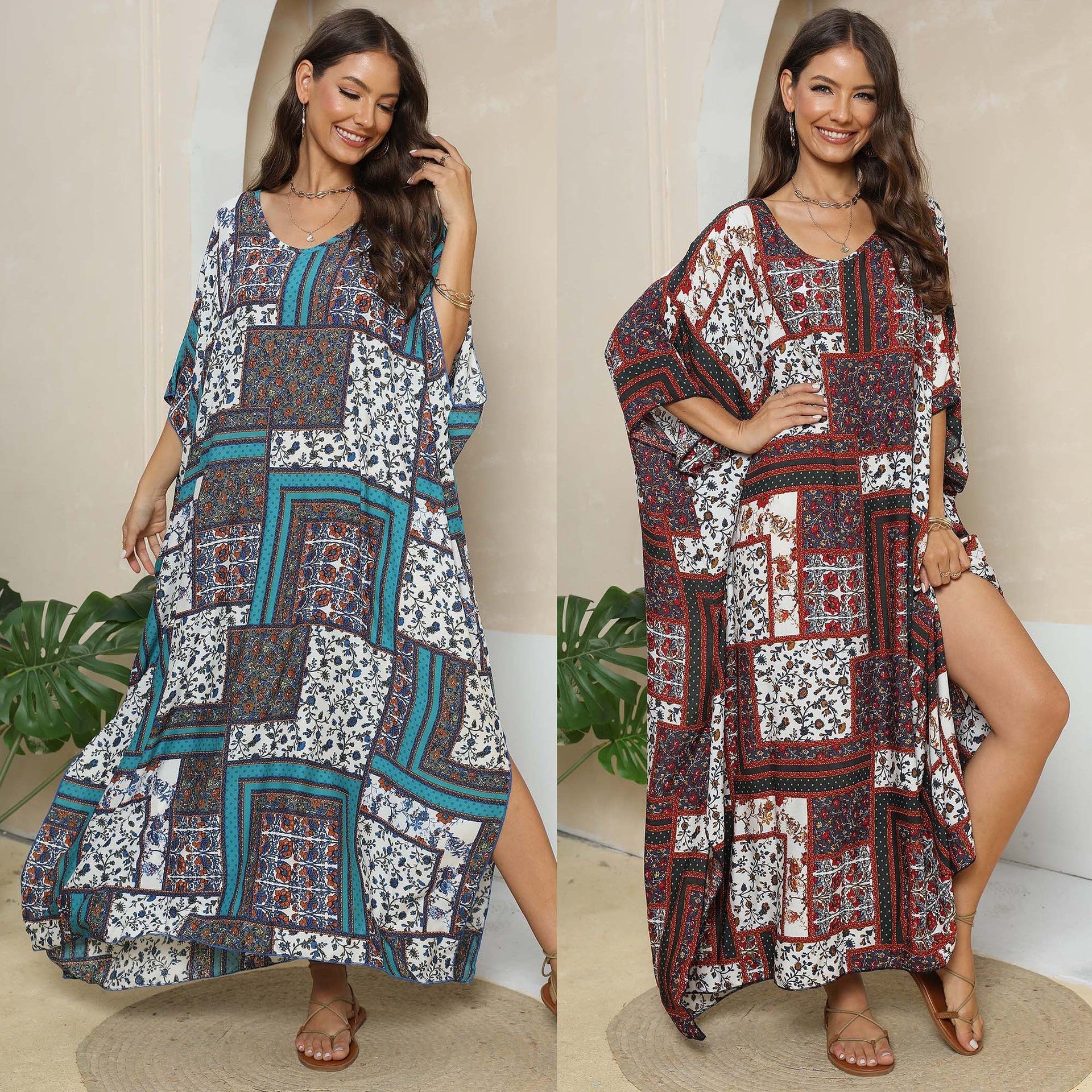 Damen lässiges Maxikleid im Patchwork-Design R&B