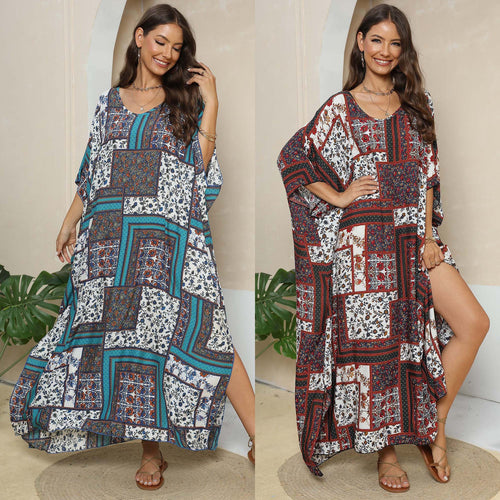 Damen lässiges Maxikleid im Patchwork-Design R&B