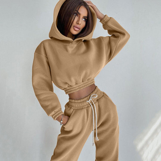 Damen modisches Set aus lässigem Hoodie mit elastischem Bund und Freizeit-Hose R&B
