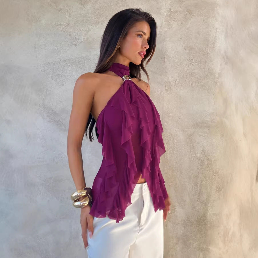 Damen Top mit asymmetrischem Schnitt und dekorativen Rüschen R&B