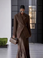Damen Eleganter Doppelreiher-Blazer mit edlem Schnitt und hohem Kragen R&B