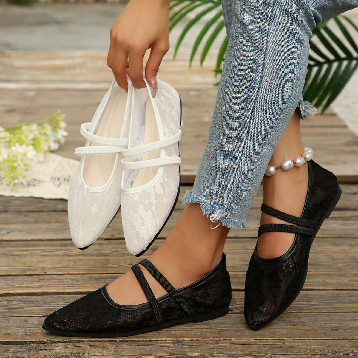 Damen Ballerinas mit elegantem Spitzen-Design R&B