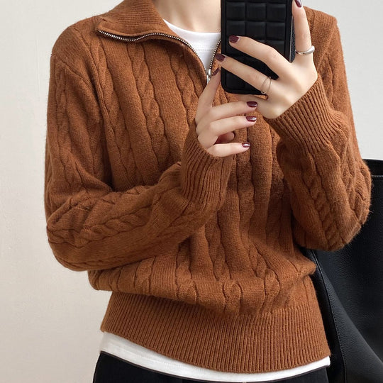 Damen Kuscheliger Strickpullover mit Stehkragen und Zopfdesign R&B