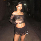 Damen Verspieltes Spitzenkleid mit transparenten Ärmeln und gestuftem Rock R&B