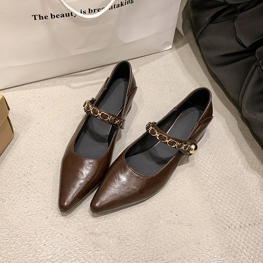 Damen elegante Ballerinas mit modischer Kette R&B