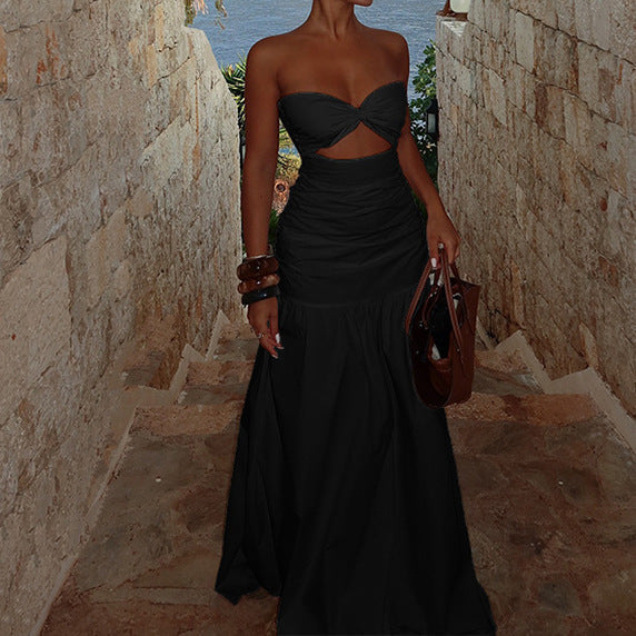 Damen Trägerloses Maxi Kleid mit dekorativem Cut-Out und elegantem Faltenwurf R&B