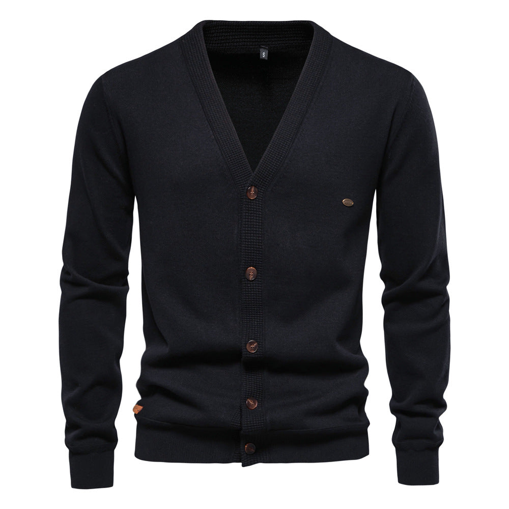 Herren Strickjacke mit V-Ausschnitt und modischen Holzknöpfen R&B