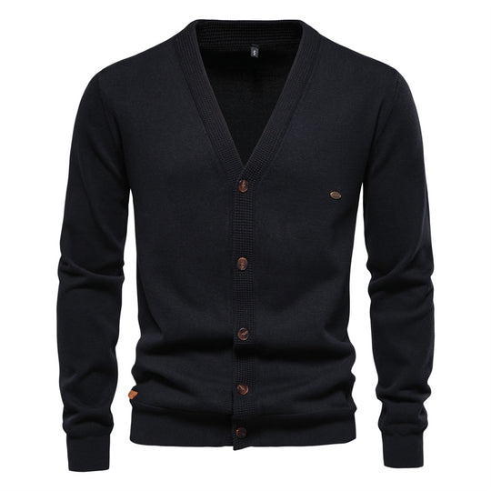 Herren Strickjacke mit V-Ausschnitt und modischen Holzknöpfen R&B