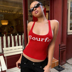 Damen Sportliches Crop-Top mit raffinierten Trägern und auffälligem Schriftzug R&B