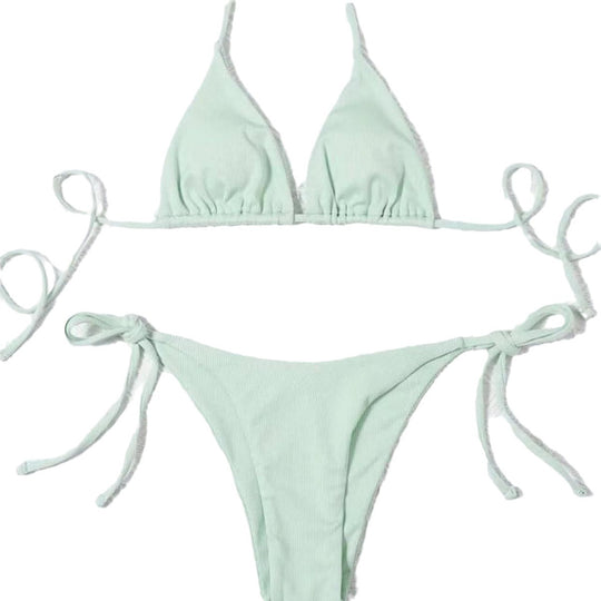 Damen Triangel-Bikini-Set mit verstellbaren Bindebändern und texturiertem Stoff R&B
