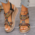 Damen Wedge-Sandalen mit buntem Schmuckdesign und komfortabler Sohle R&B