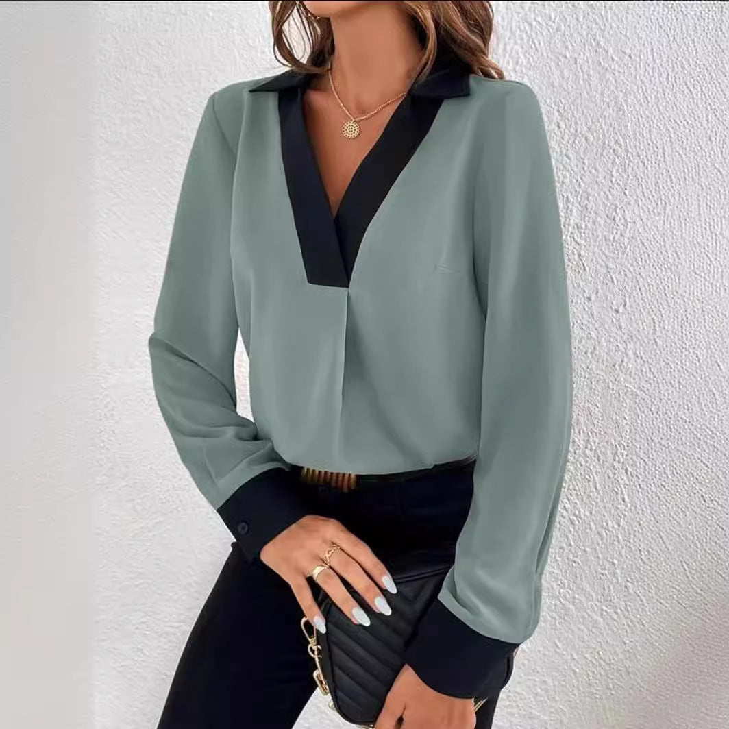 Damen Elegante Bluse mit kontrastierendem Kragen R&B