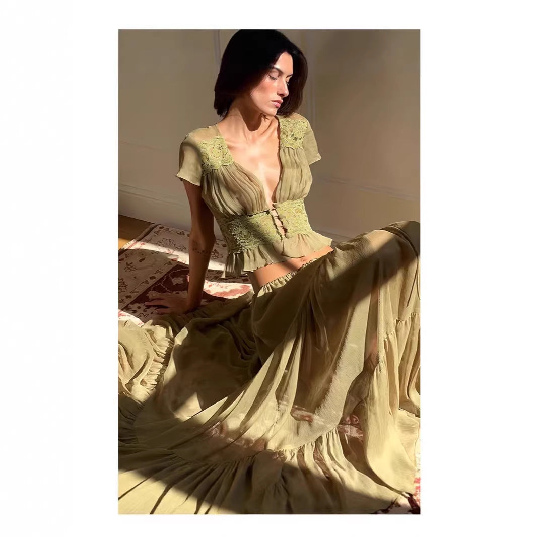 Damen Luftiges Maxikleid mit eleganten Rüschen und transparenter Optik R&B