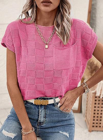 Damen lässiges Strickoberteil mit modernem Karomuster R&B