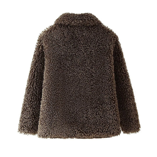 Damen Plüschjacke mit weichem Kunstfell und elegantem Kragen R&B