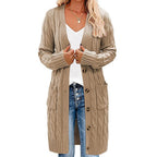 Damen Langer Strickcardigan mit Zopfdesign und praktischen Taschen R&B