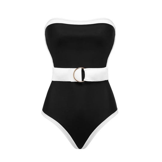 Damen Bandeau-Badeanzug mit modischem Gürtel R&B