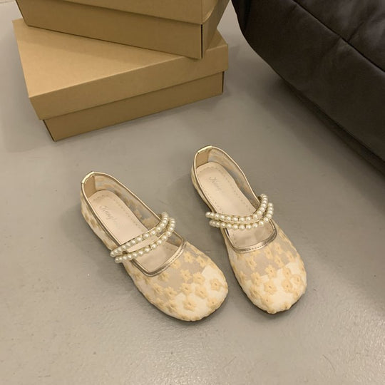 Damen elegante Ballerinas mit dekorativer Perlenapplikation und modischem Riemchen R&B