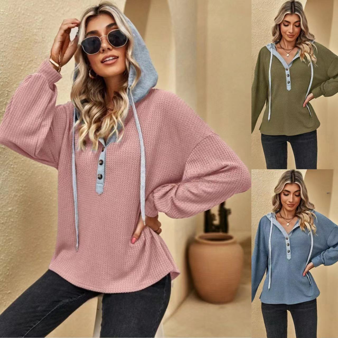 Damen Oversized Pullover mit Knopfleiste R&B