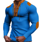 Herren Langarm-Henley-Shirt mit strukturiertem GewR&Be und modischem Schnürdesign R&B
