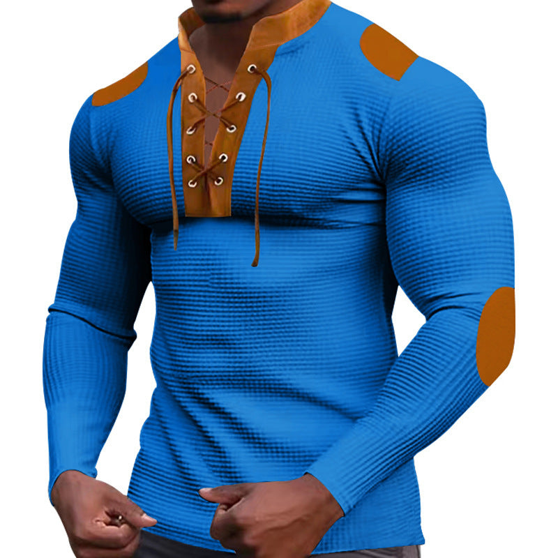 Herren Langarm-Henley-Shirt mit strukturiertem GewR&Be und modischem Schnürdesign R&B