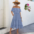 Damen Off-Shoulder Maxikleid mit raffinierten Rüschendetails und lockerer A-Linien-Silhouette R&B