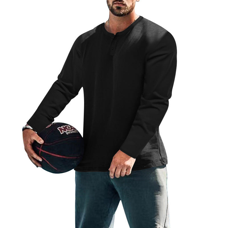 Herren Langärmliges T-Shirt mit Knopfleiste R&B