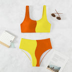 Damen Hochgeschnittenes Bikini-Set mit kontrastierenden Farbblöcken R&B