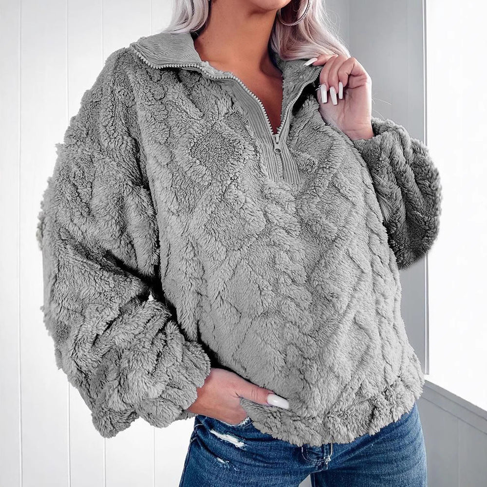 Damen Kuschelige Fleece-Pullover mit Reißverschluss und Wabenmuster R&B