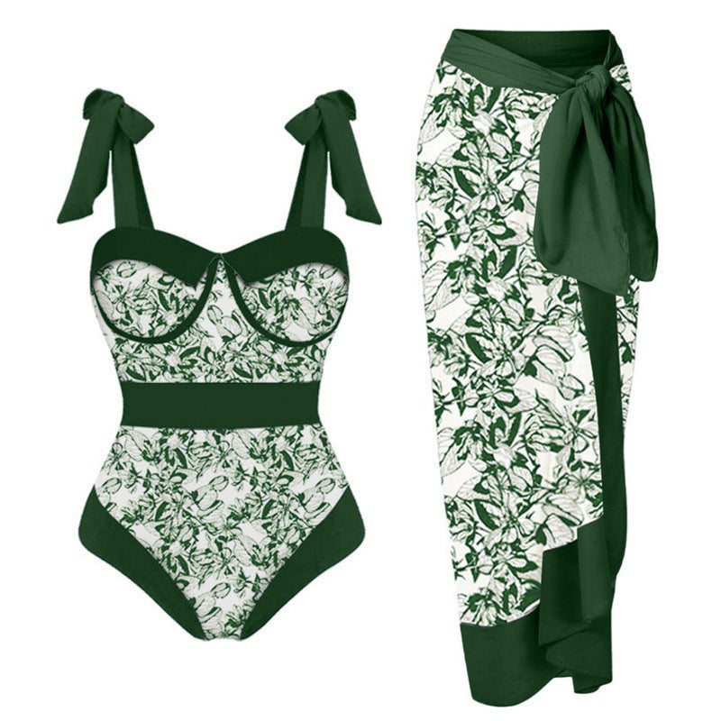 Damen Bikini-Set mit floralem Design und elegantem Überrock R&B
