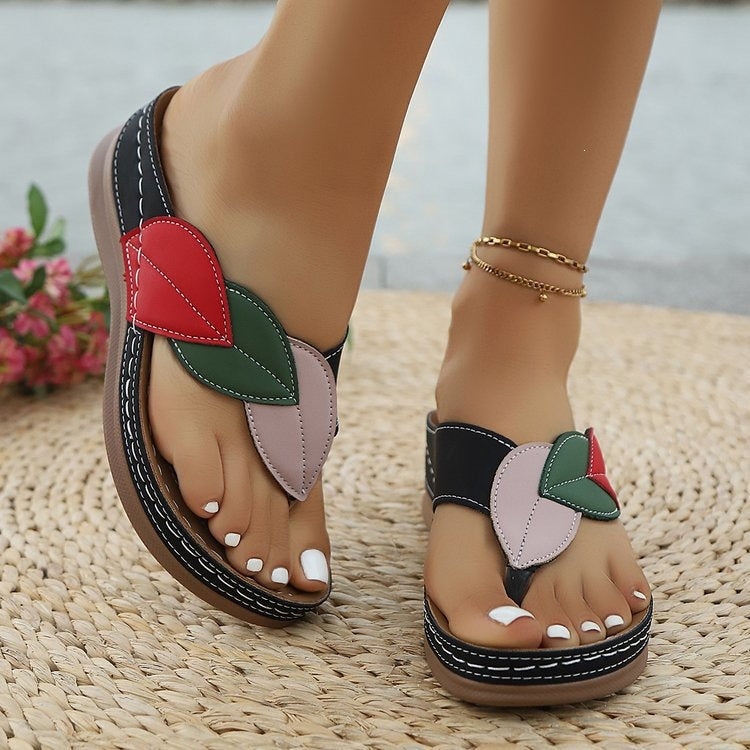 Damen modische Zehentrenner-Sandalen mit floralem Design und ergonomischem Fußbett R&B
