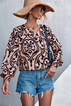 Damen Bluse mit elegantem Barockmuster und lässigen Puffärmeln R&B