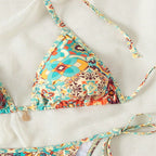 Damen Triangel-Bikini mit floralem Muster und eleganten BindR&Bändern R&B