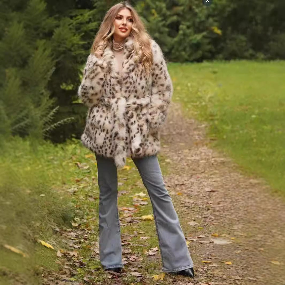 Damen Glamouröse Kunstpelzjacke mit Gürtel R&B