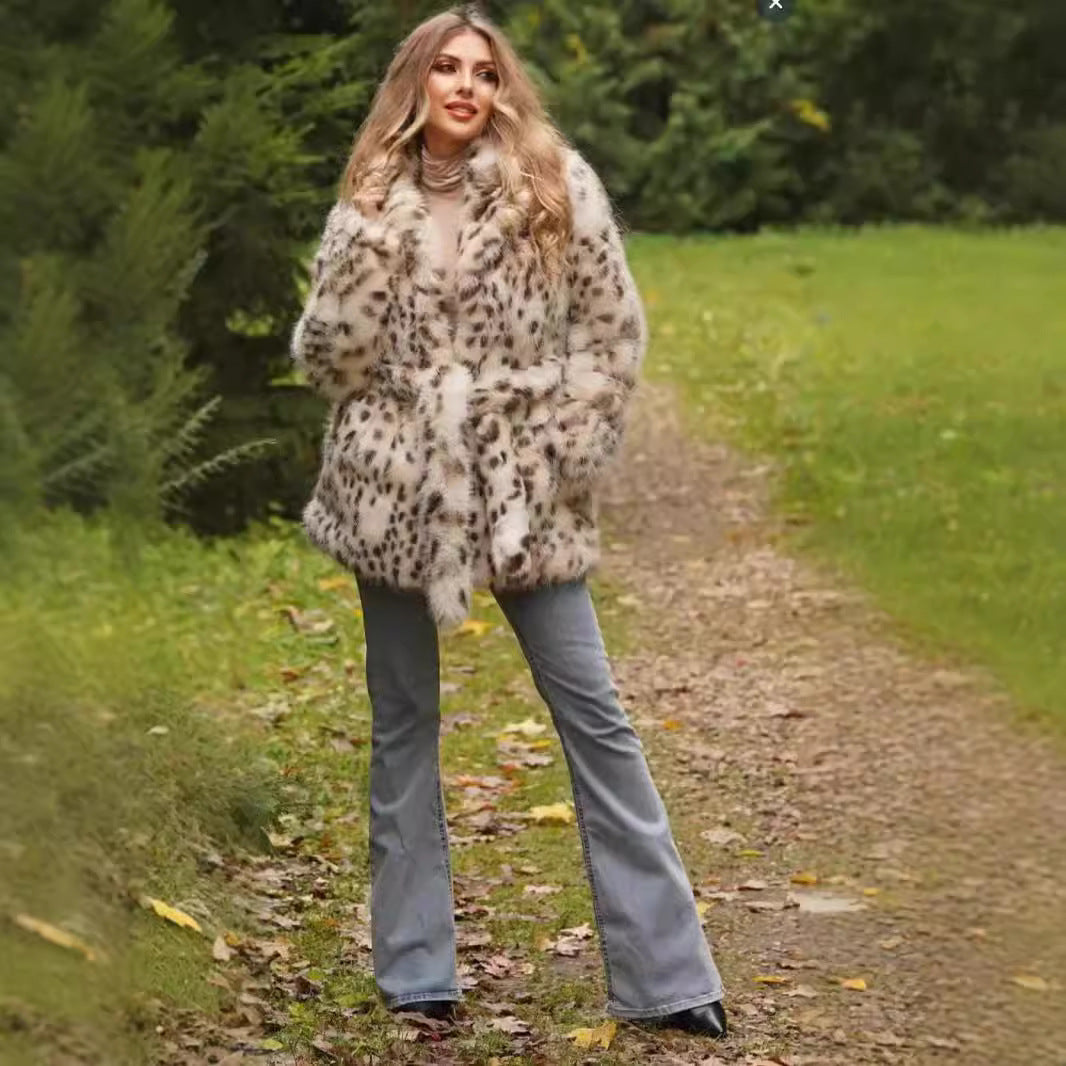 Damen Glamouröse Kunstpelzjacke mit Gürtel R&B