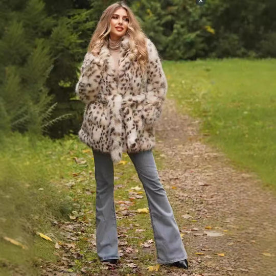 Damen Glamouröse Kunstpelzjacke mit Gürtel R&B