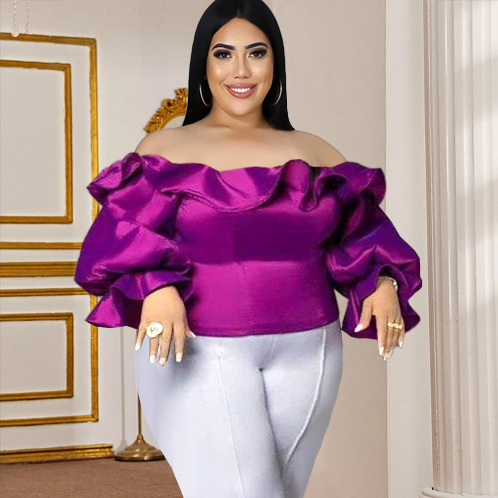 Damen Rüschenbluse mit voluminösen Puffärmeln und schimmernder Oberfläche R&B