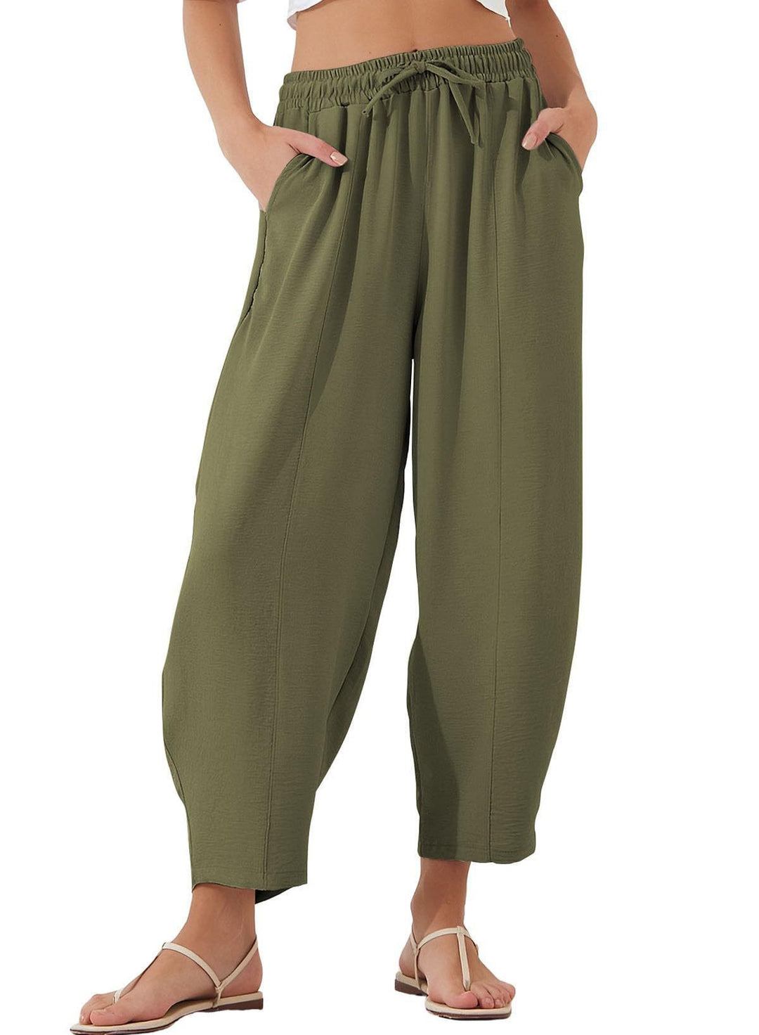 Damen Bequeme, weit geschnittene Sommerhose mit elastischem Bund und seitlichen Taschen R&B