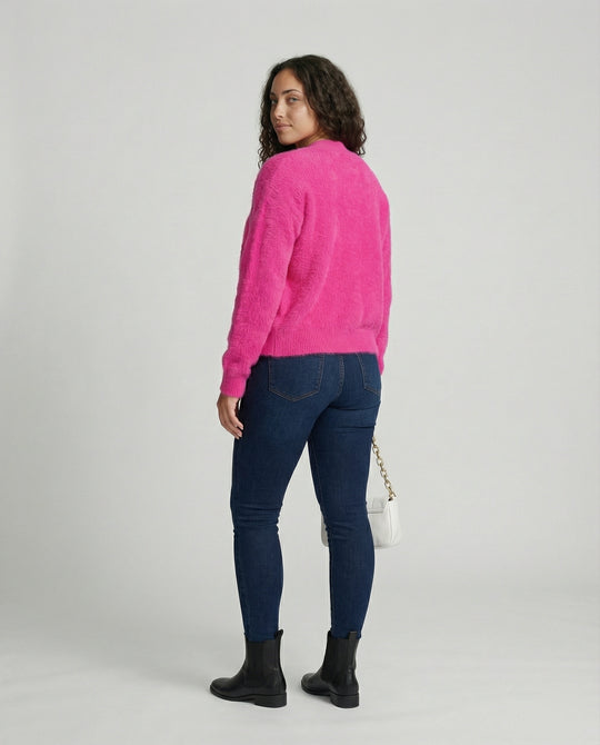Damen Flauschiger V-Ausschnitt Cardigan mit Knopfdetail R&B