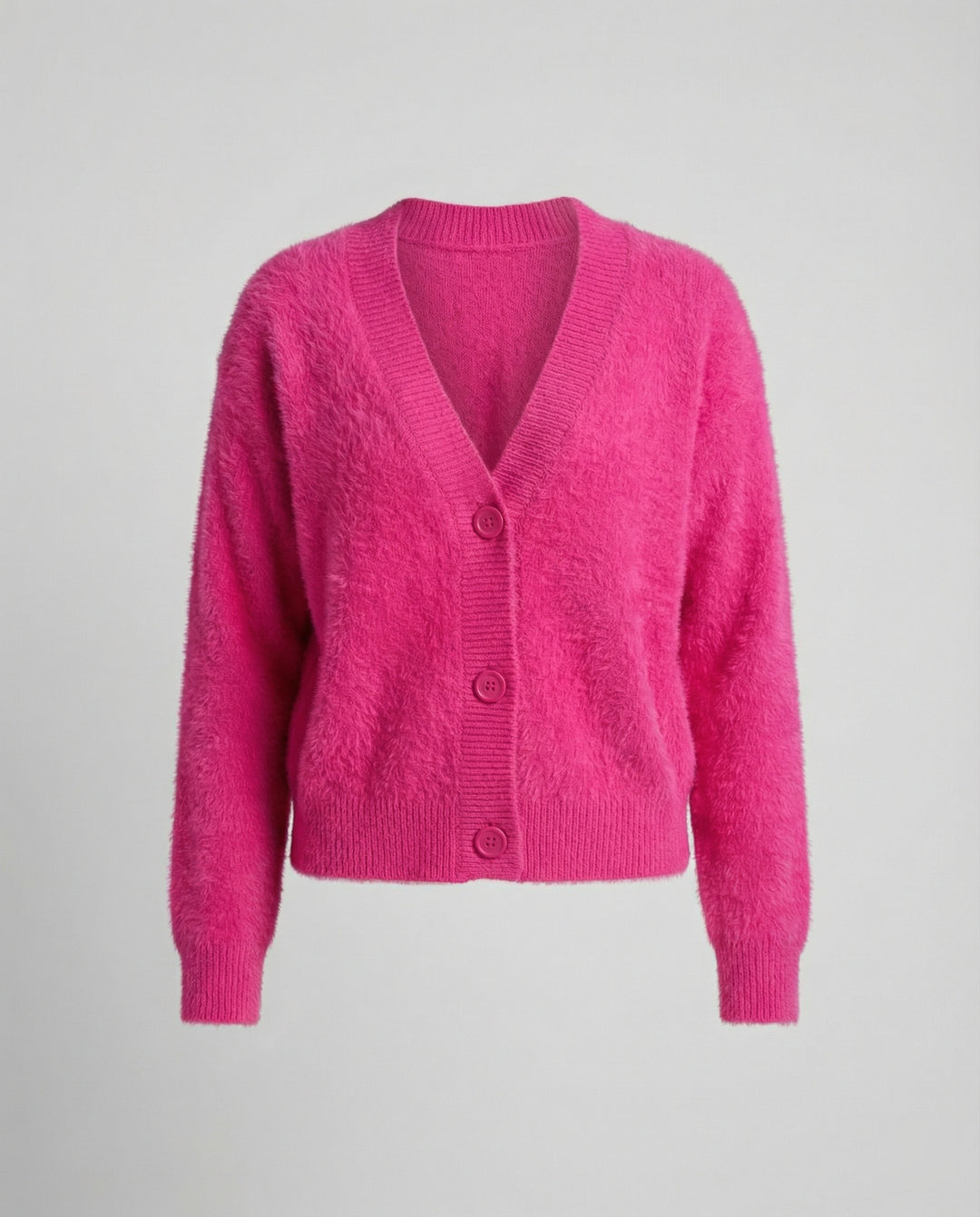 Damen Flauschiger V-Ausschnitt Cardigan mit Knopfdetail R&B
