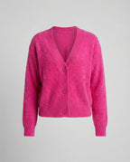 Damen Flauschiger V-Ausschnitt Cardigan mit Knopfdetail