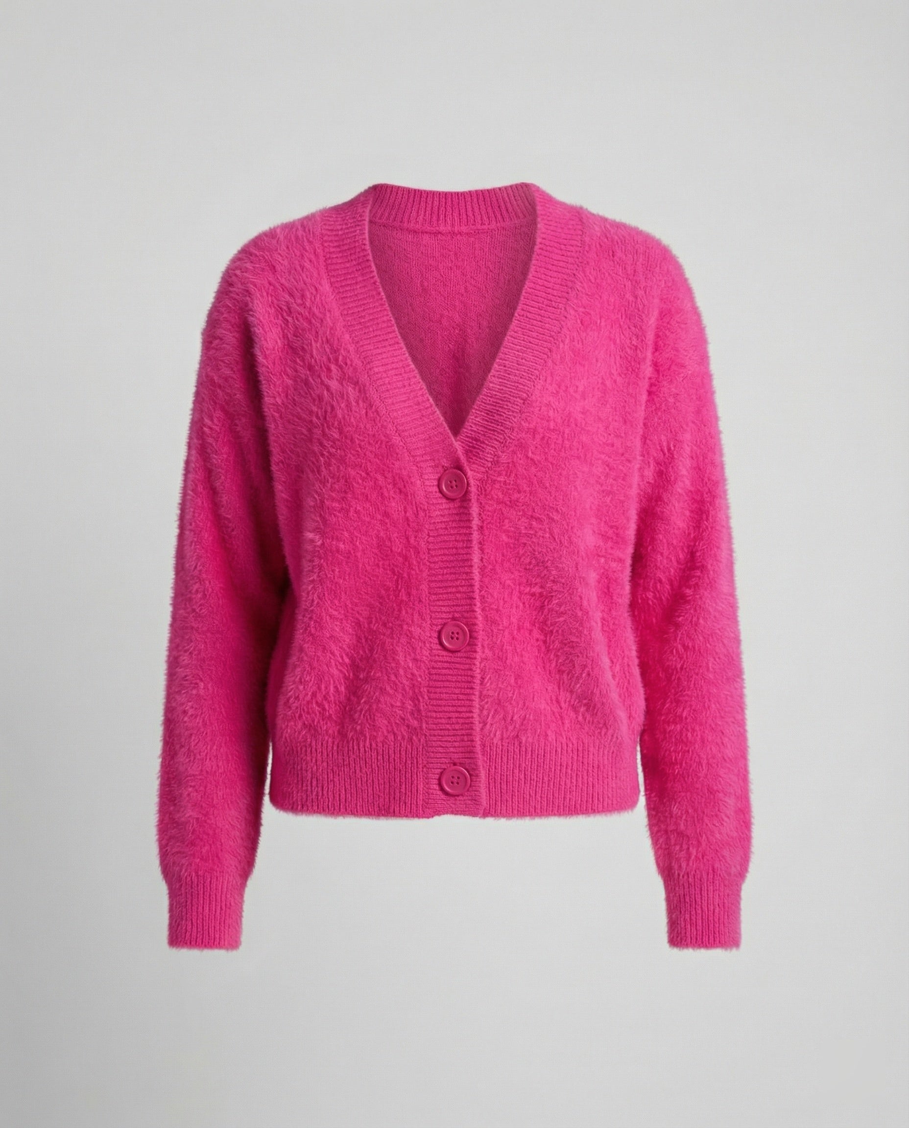 Damen Flauschiger V-Ausschnitt Cardigan mit Knopfdetail